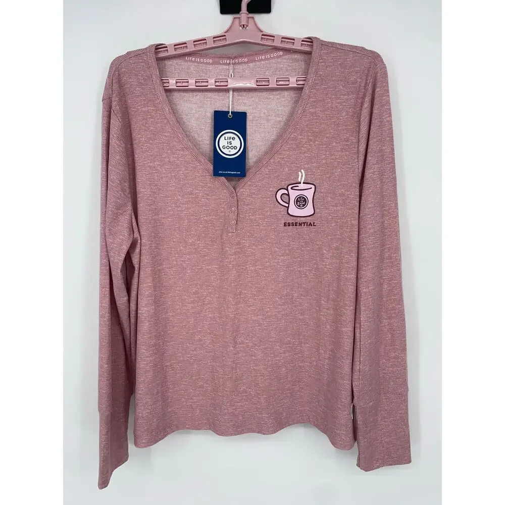 Life Is Good Womens "Essential" coffee mug Pajama Top NEW - Picture 7 of 7